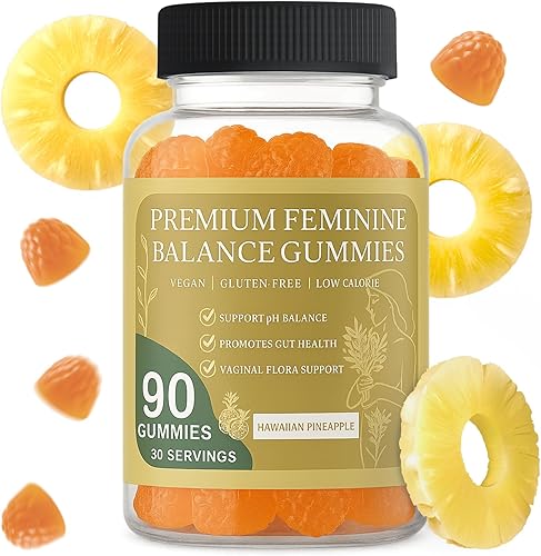 MATOP Gomitas de equilibrio femenino prémium para mujer, probiótico vaginal con soporte de pH, sabor a piña hawaiana, vegano, suplemento de