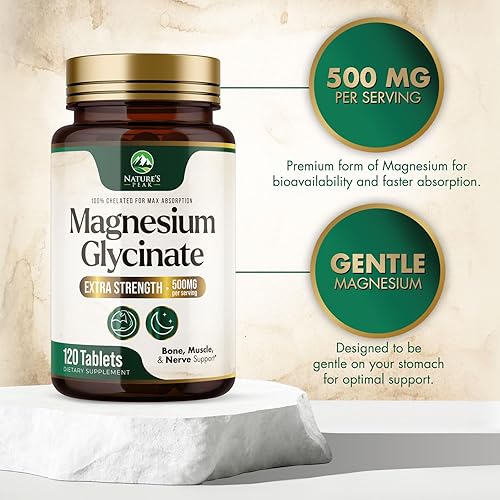 Miniatura 3 de Nature's Magnesium Glycinate 500 mg  Suplemento de magnesio de alta absorción píldoras para apoyar la salud del corazón, músculo, nervios y huesos,