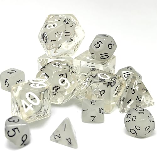 Miniatura 3 de DND Core - Juego de dados luminosos  IDTQ Dungeons and Dragons - Juego de dados translúcidos de tamaño pequeño RPG MTG, juegos de mesa D4 D6 D8 D10