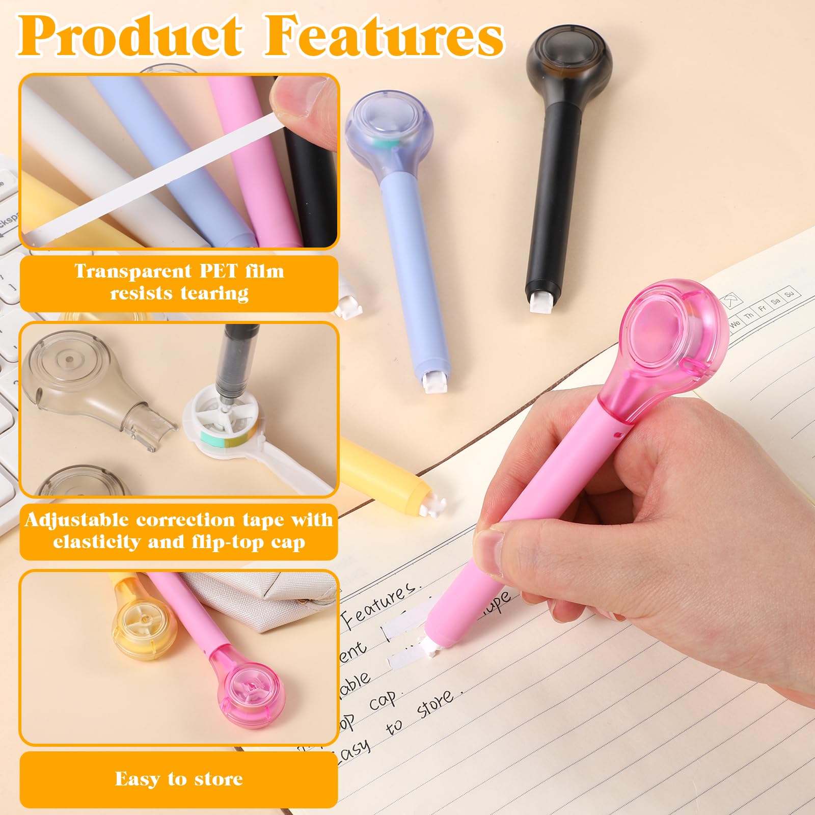 Bruislard Correction Tape Pens, Push Pull Protective Case, Comfortable Pen Shape, Instant Applicator (Correct Tape Core Size 1/2" x 27.5") 6 Pack 1