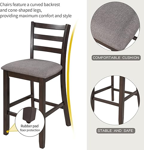 Miniatura 5 de LUMISOL Juego de mesa de comedor de 5 piezas a altura de mostrador, juego de mesa cuadrada de 5 piezas para cocina y comedor, mesa de cocina de