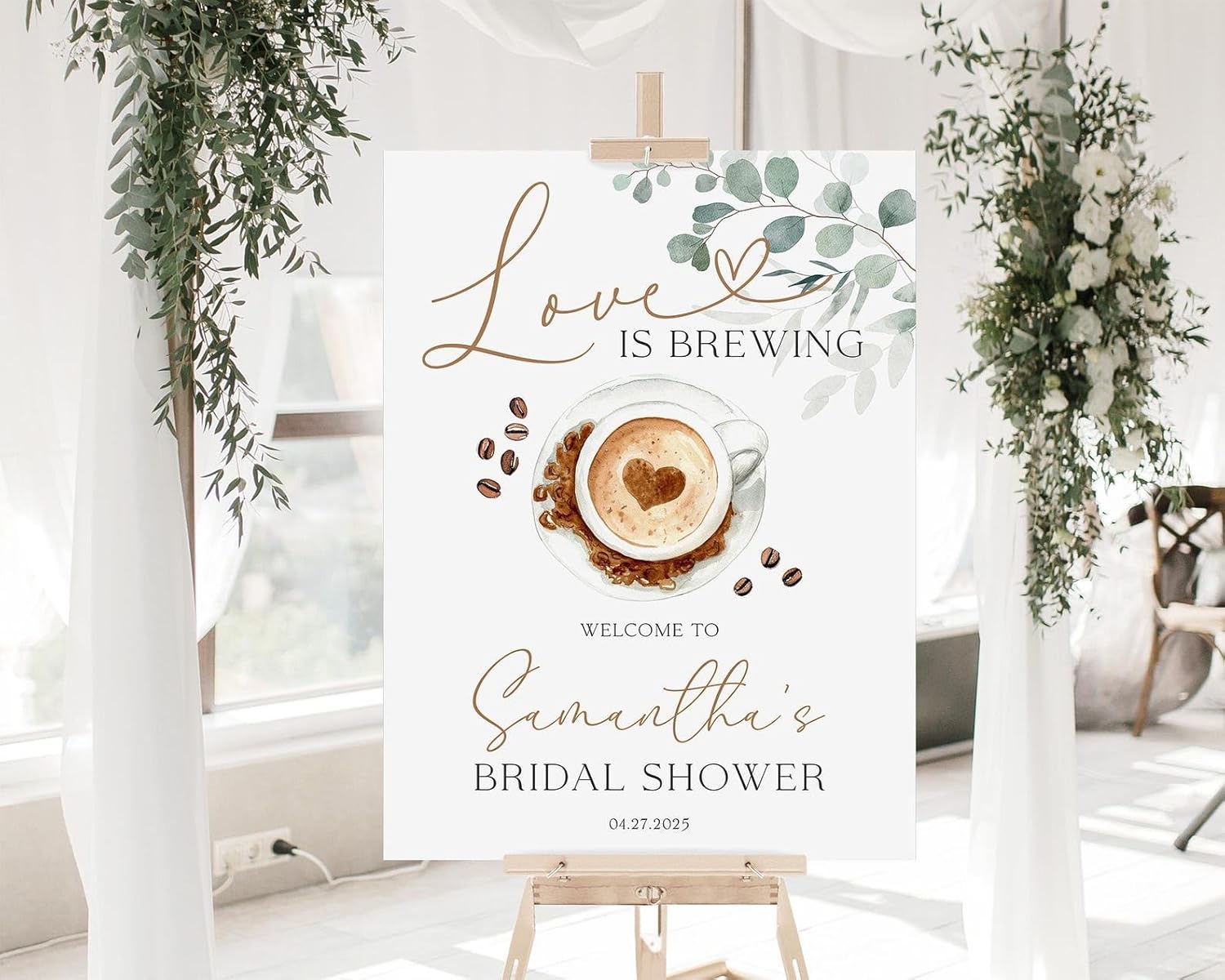 Personalized 'Love is Brewing' Coffee Bridal Shower Welcome Sign - Custom Durable Corrugated Plastic Decor