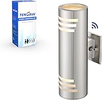 Vista 1 de TENGXIN Luces de pared para exteriores del atardecer al amanecer, lámpara de pared exterior con cilindro de acero inoxidable, luces de sensor