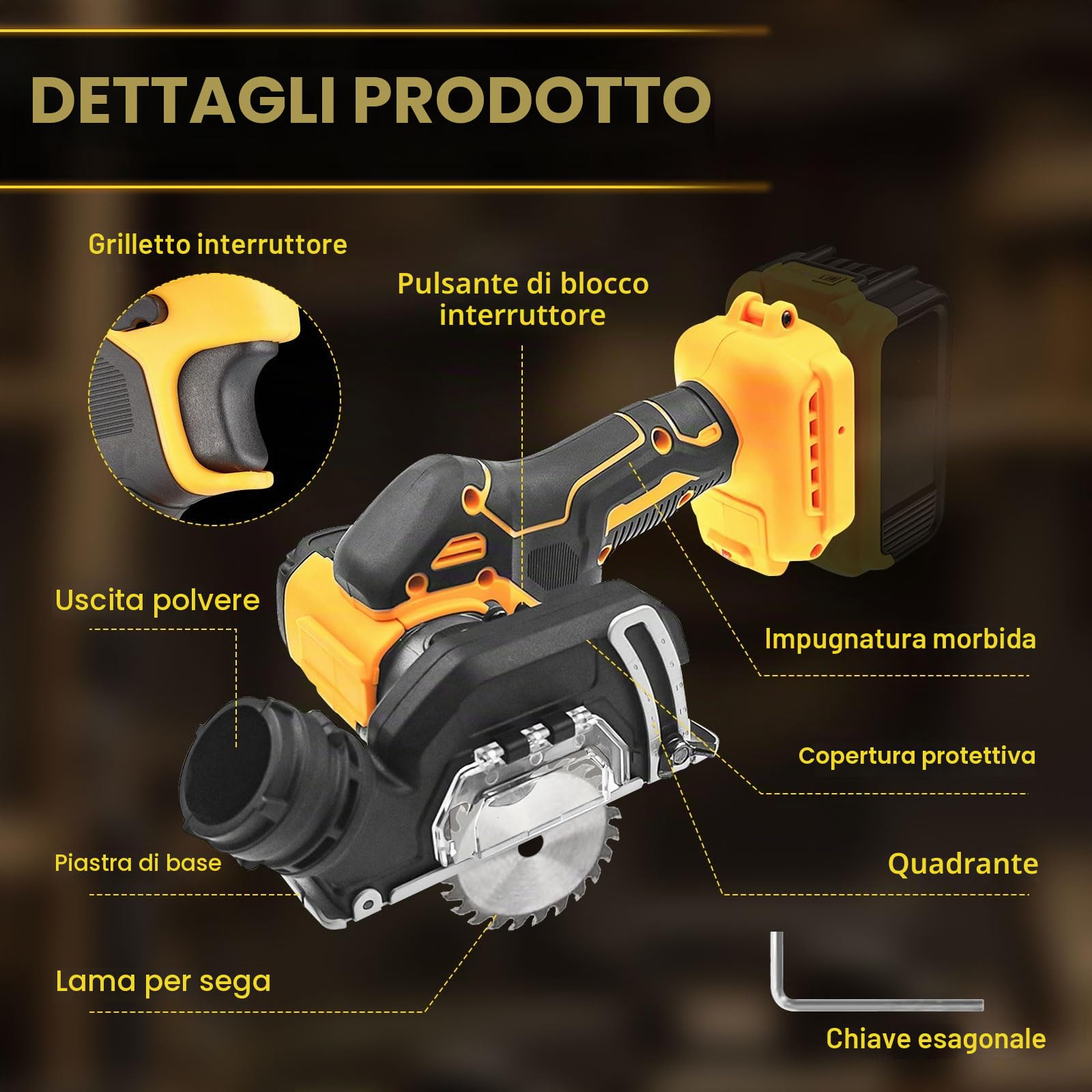 Smerigliatrice angolare Dewalt da 20 V, 20000 giri/min, motore spazzolato 4 lame 7,6 cm, per legno e plastica