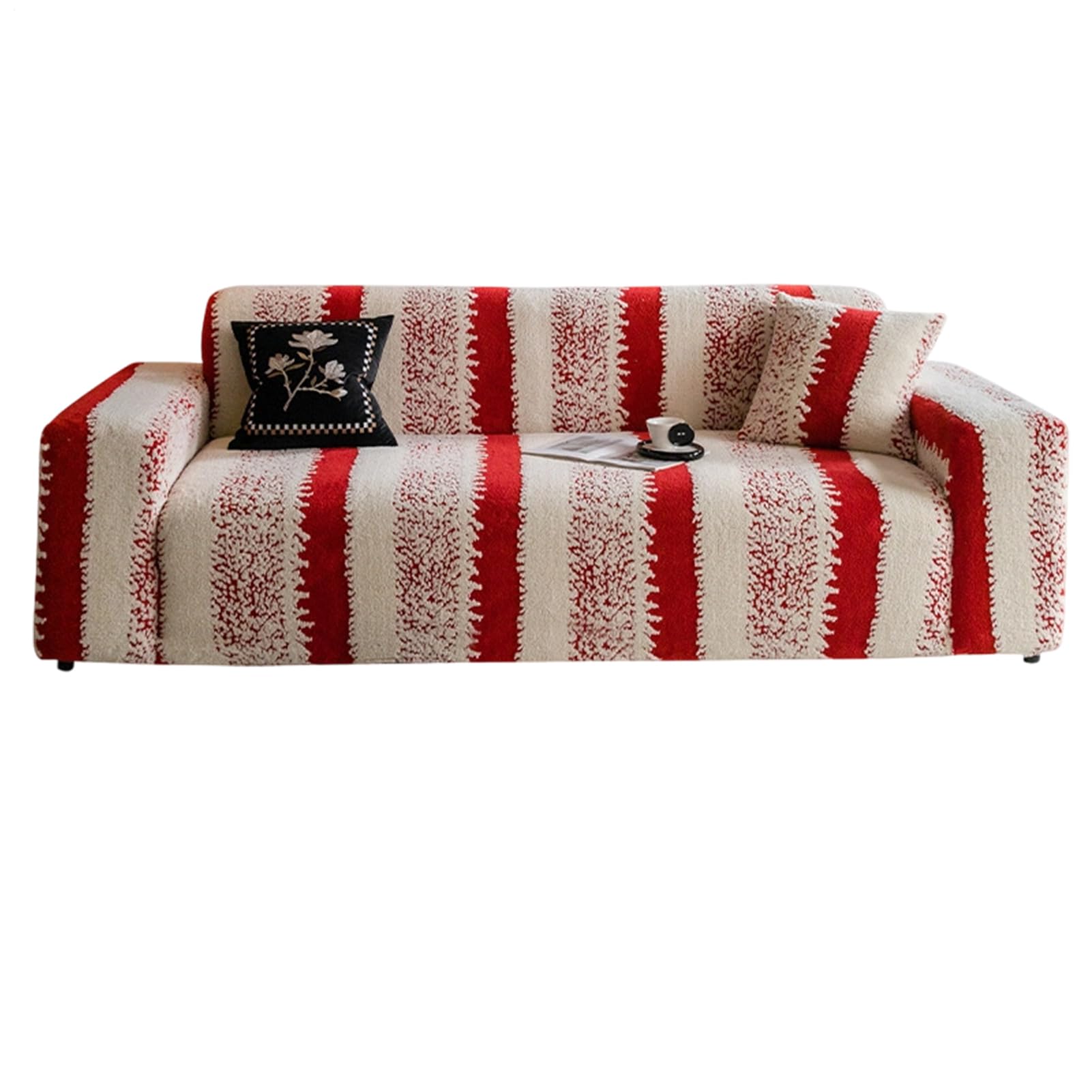 Housse de Canapé Noël Housse Élastique Lavable Rouge Protectrice
