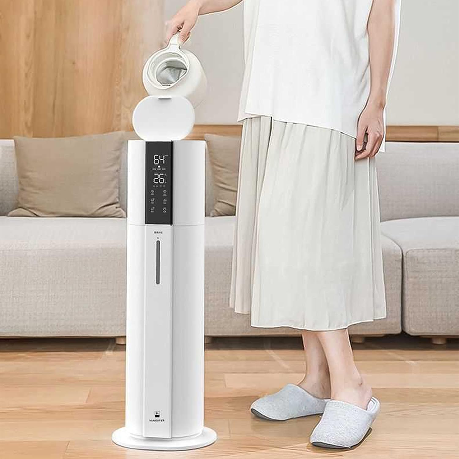 Bedroom Air Humidifier Purifier Large Capacity Large Spray Top Fill with 9 Litre Water Tank Capacity Easy to Clean Waterless Auto Off Timing Function (Touch version)