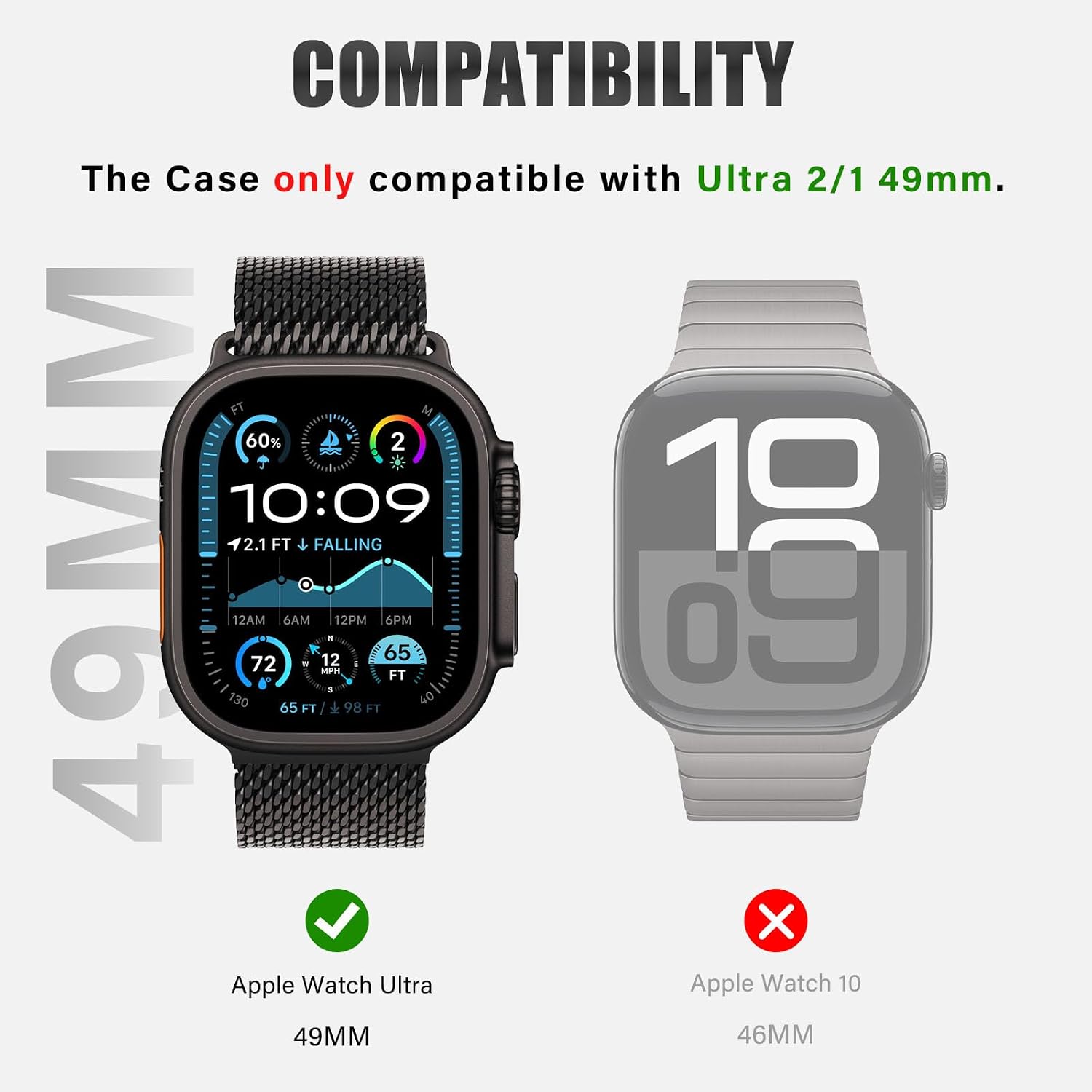 2 in 1 Metal Case Compatible with Apple Watch Ultra 3/2/1 49mm with Built-in Screen Protector, 360° Full Protective Shockproof Bumper Case with Back Cover for iWatch Ultra 3/2/1 49mm, Black