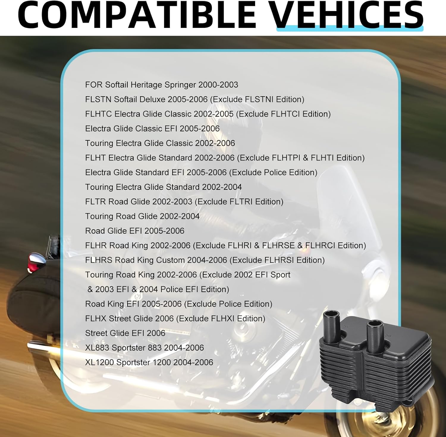 0.5 OHM Ignition Coil for DXL FLT FXD FLST FXST Sportster 883 1200 1999-2006 2102-0225