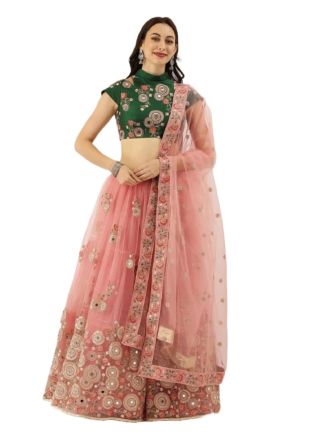 Divine International Trading Co Women's Net Embroidered Semi-Stitched Lehenga Choli with Dupatta (Peach-Wedding-Girlish-La... - Review, Price and Buying Guide