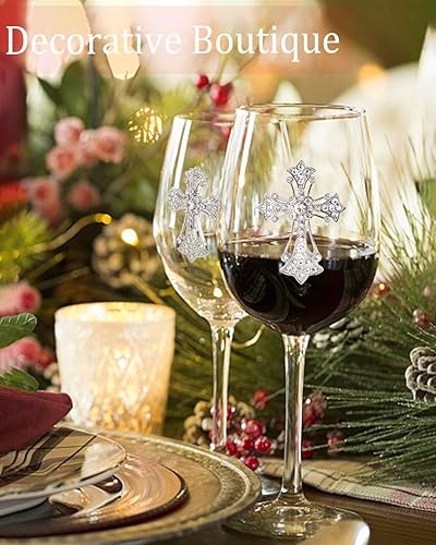 Miniatura 4 de Bdor Juego de copas de vino de Navidad de 2 a 19 onzas con diamantes de imitación, cristalería navideña con tallo de cristal, regalos para beber