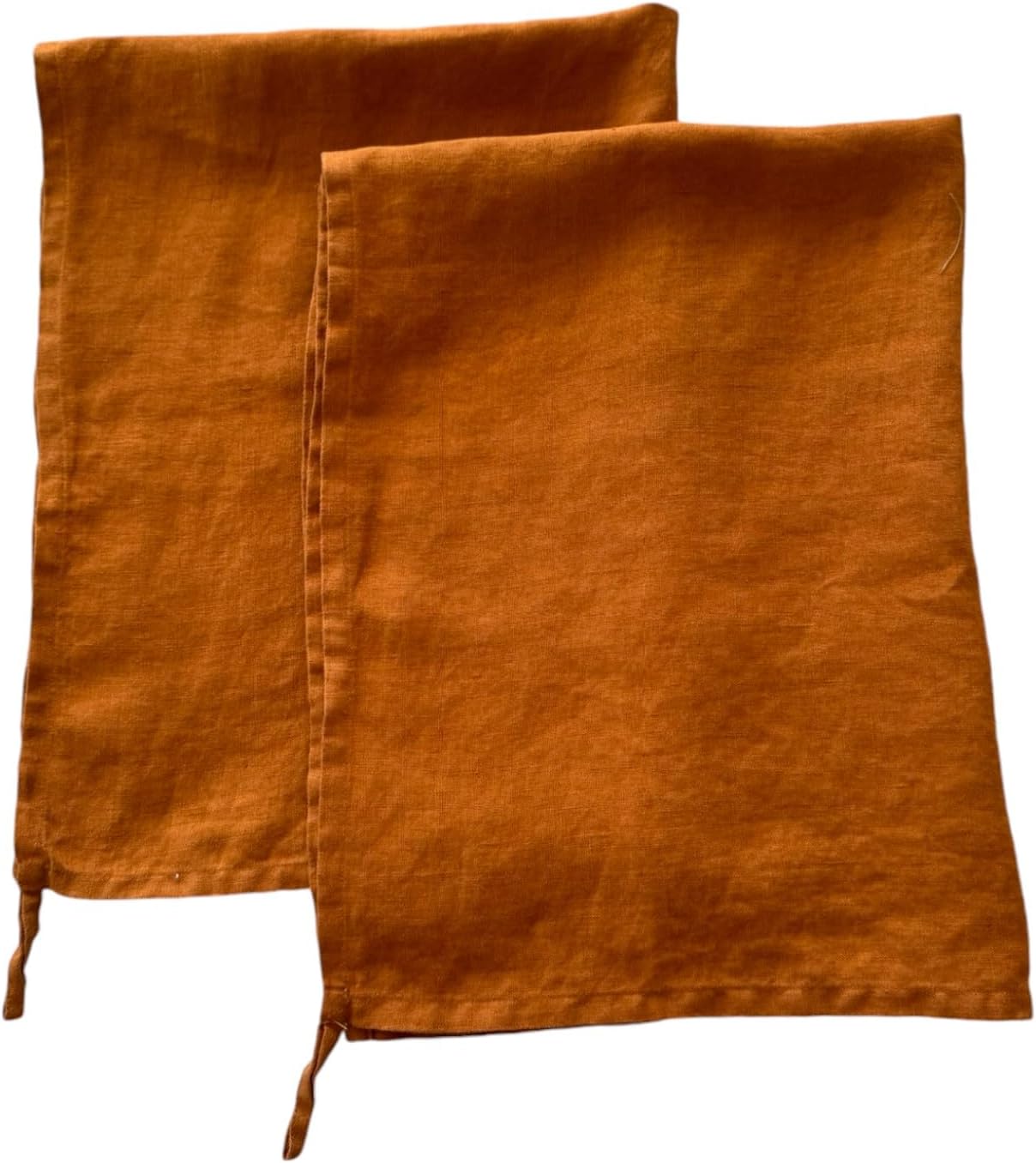 Linen Kitchen Dish Towels - 20 x 27 inch – 100% Pure Stonewashed Linen Hand Towel/Tea Towel - Set of 2 (Burnt Orange)