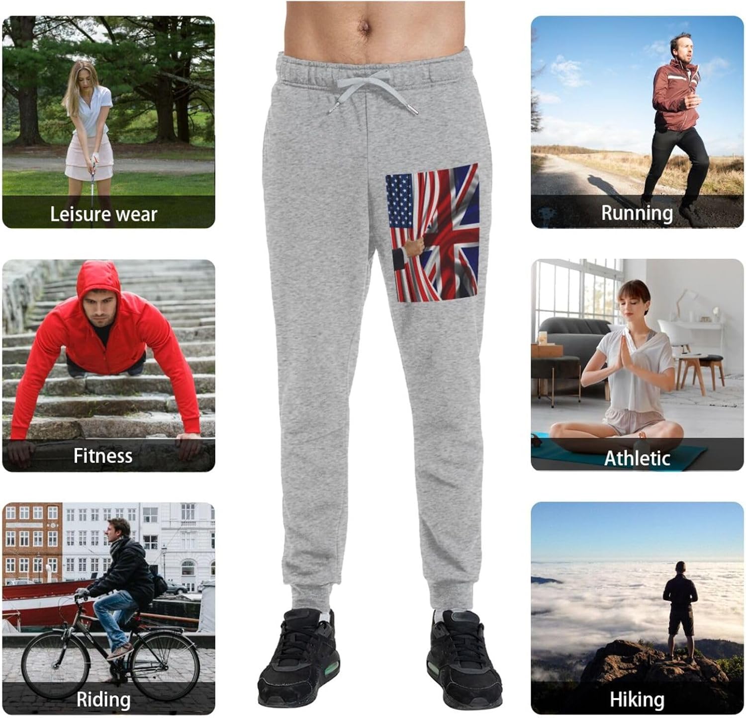 American Flag and Britain Flag Men's Long Pants Lightweight Quick Dry Gym Sports Pants