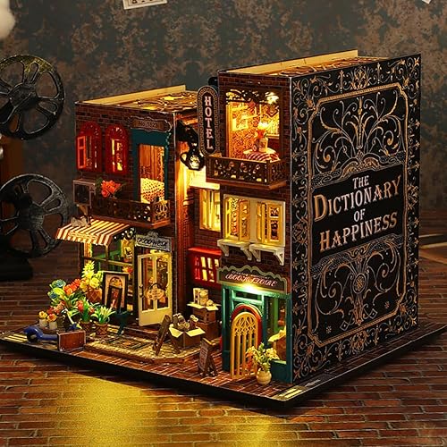 Miniatura 6 de Mini modelo de casa de muñecas de madera 3D con cubierta a prueba de polvo y movimiento musical, kit de casa de muñecas en miniatura y muebles, idea