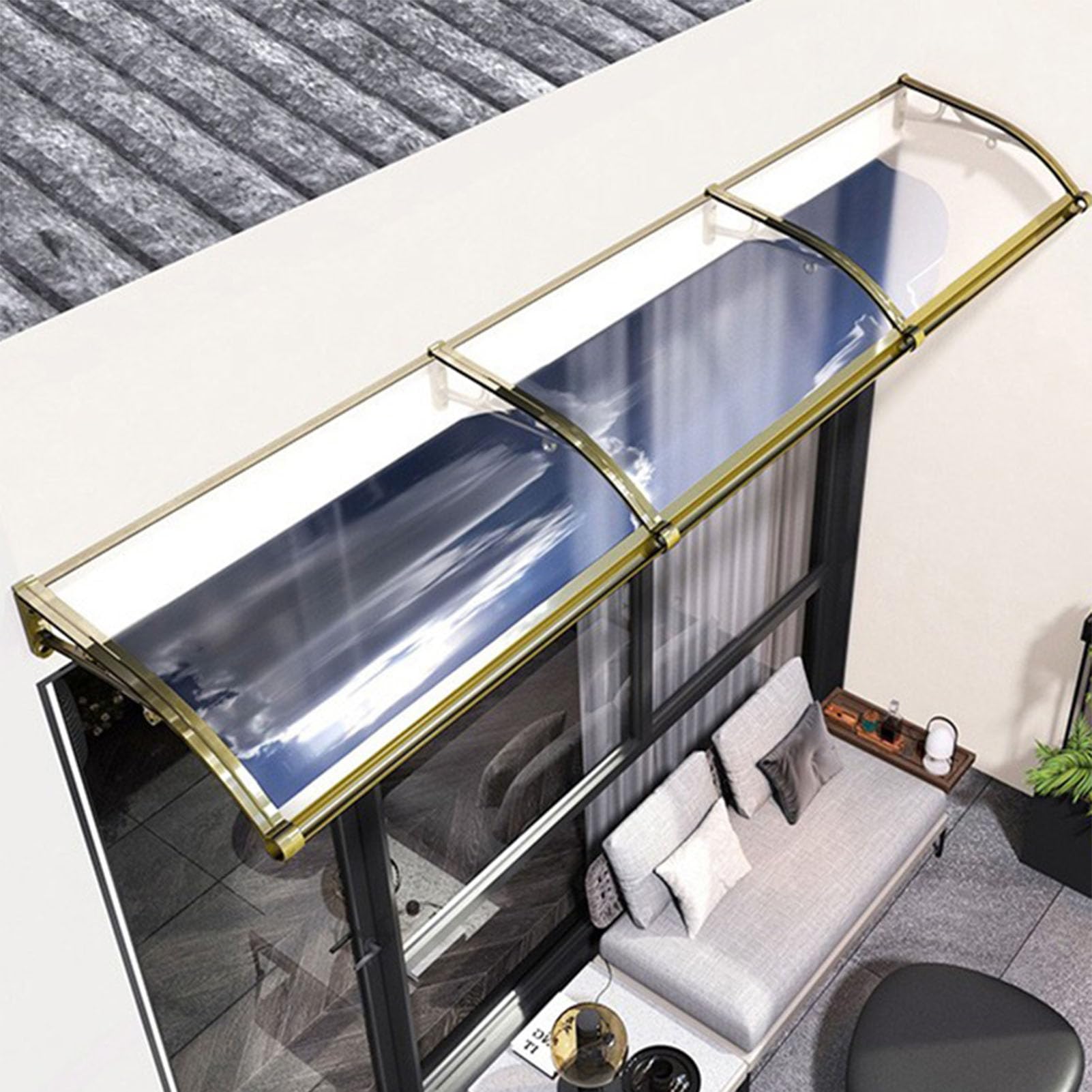 Auvent de fenêtre incurvé en polycarbonate anti-UV pour stopper l'eau sur la terrasse