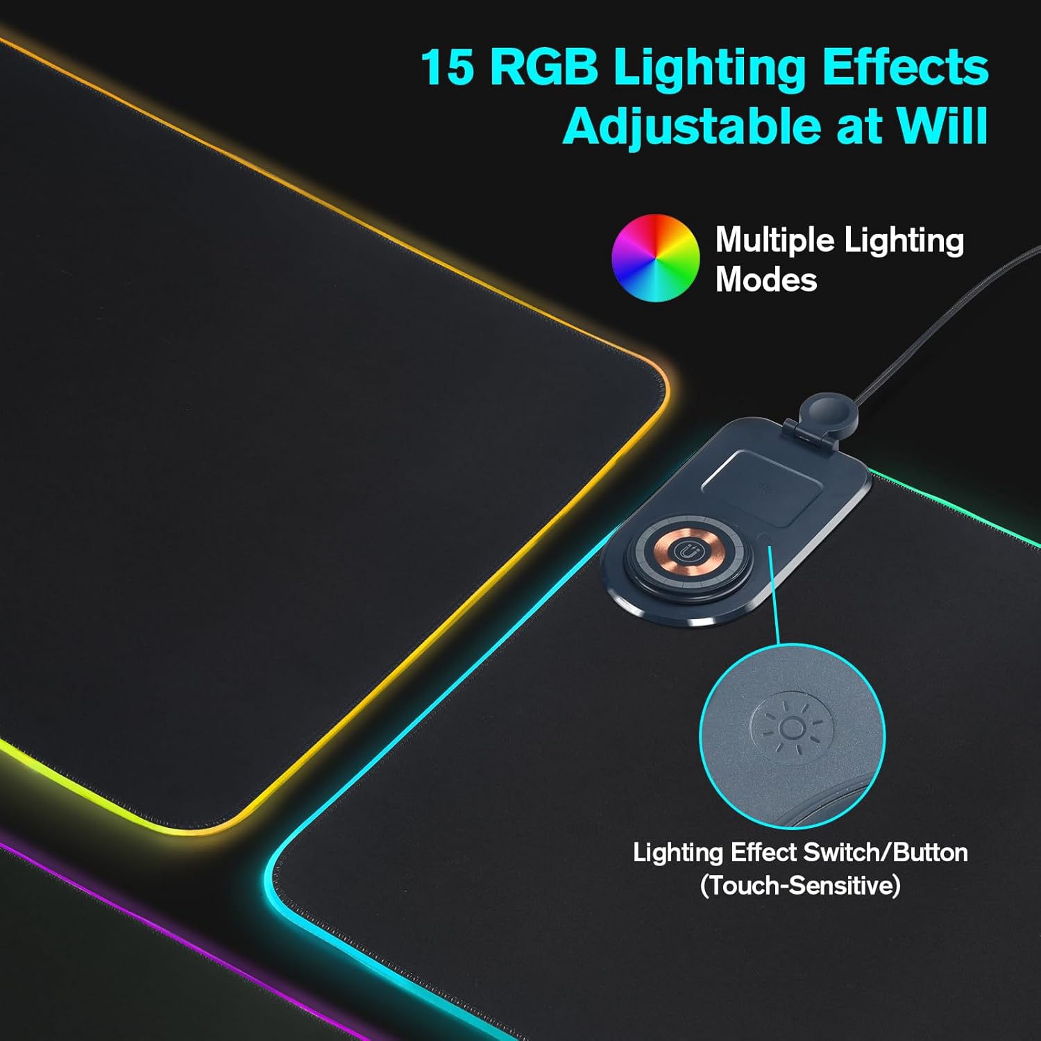 ELUTENG Mouse Pad with Phone Holder 4in1 Wireless Charging Desk Mat RGB Ultra-Smooth Gaming Mousepad Waterproof Home Office Large Desk Pad 31.5"x11.81" Large Desk Pad Non-Slip Base Keyboard Pad - Image 5