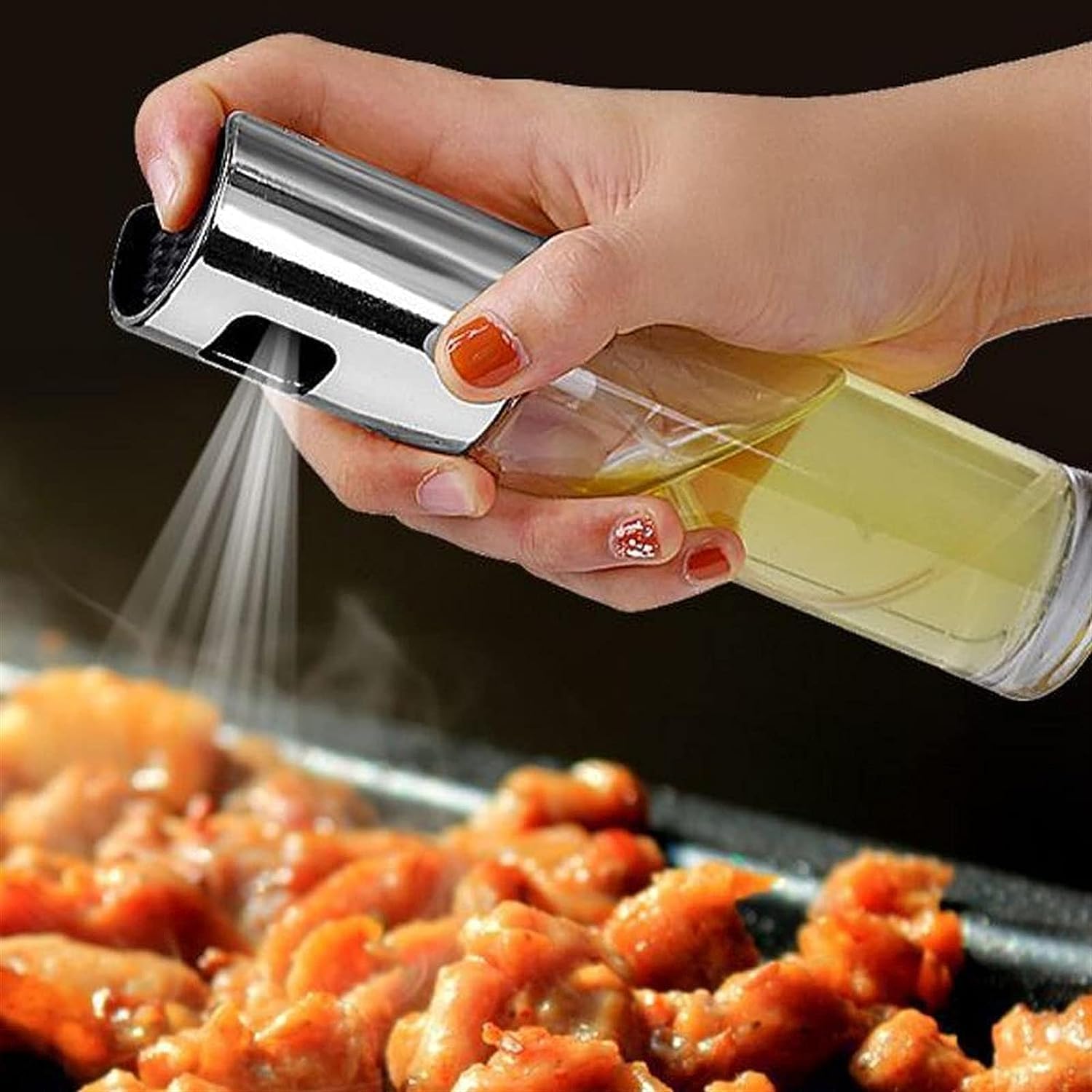 EFARMA Oil Dispenser for Kitchen, 100ML Glass Oil Spray Bottle Stainless Steel Olive Oil Vinegar Sprayer Oil Spray Bottle Oil Pot for Kitchen Cooking Tool BBQ (Color : Gold) (Color : Gold)