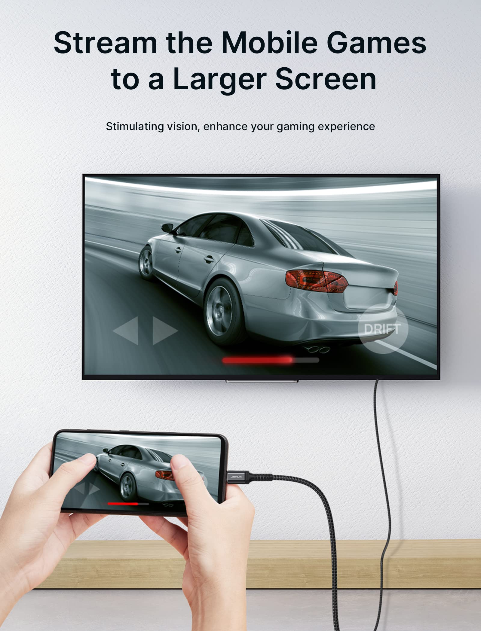 JSAUX Cavo USB C a HDMI 4K 60 Hz 3M, USB Tipo C a HDMI compatibile con 4K 30 Hz UHD, per Thunderbolt 3, iPhone 17 16 Pro 15, MacBook Pro Air 2018, iPad Pro, Galaxy S25 S24 S10 S9, Surface Book Nero