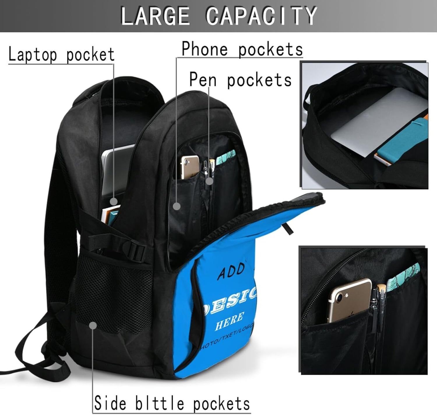 Generic Custom Backpack Personalized Laptop Backpack Customize Your Text Logo Photo Design For Men Women Camping Casual Travel Gift, A1124