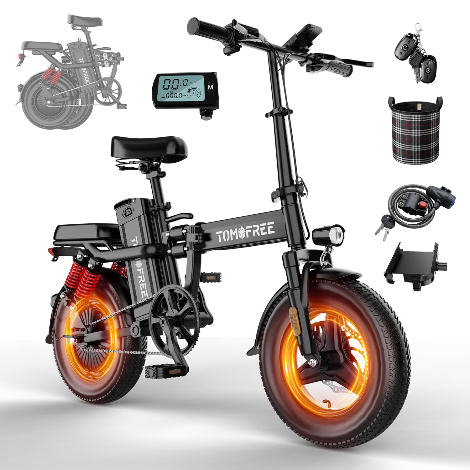 T0 PRO Folding Electric Bike for Adults & Teens, 48V 22.5Ah Removable Battery e bike Up to 75 Miles Range, 750W Peak Motor 14" Tubeless Tire Foldable E-Bike, Class 2 Folding Ebike for Commuting 2849