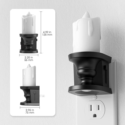 Miniatura 6 de Briignite Luz nocturna sin llama, paquete de 2, luces nocturnas enchufables a la pared, luz nocturna de vela con sensor de luz, luz nocturna LED