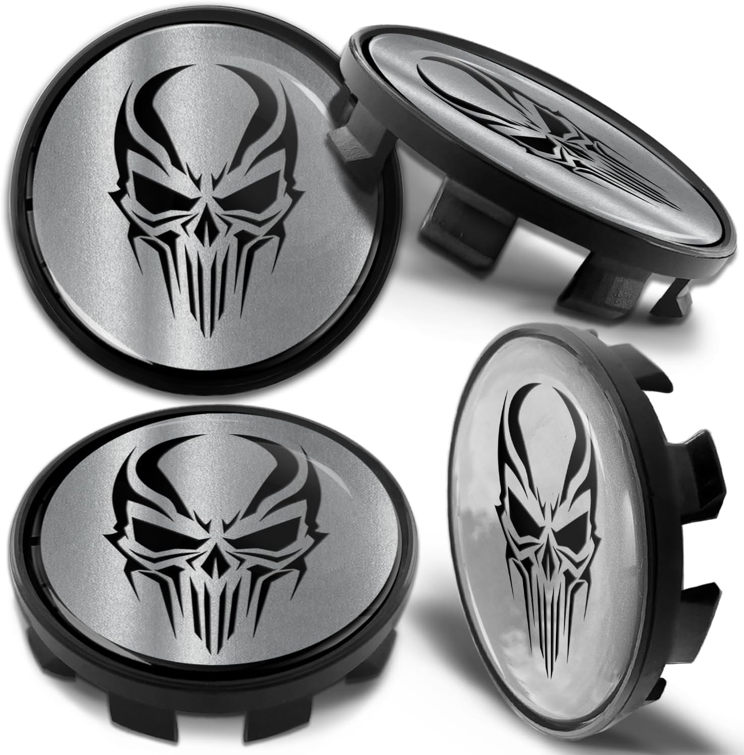 Biomar Labs 4 x 68mm Wheel Centre Alloy Hub Center Caps Compatible with BMW 36136783536 Hubcaps Silver Skull CB 72
