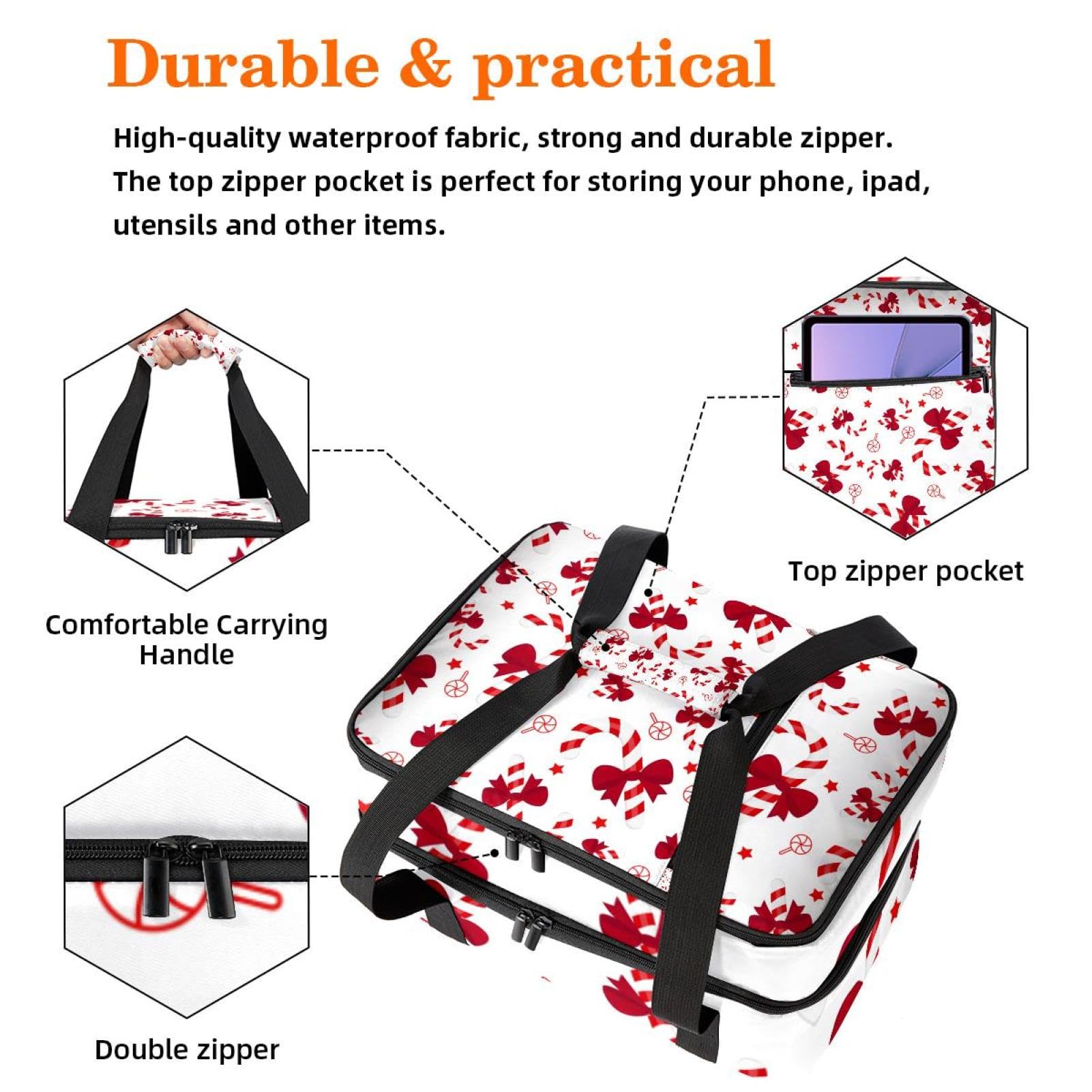 Grand sac à déjeuner isotherme pour homme et femme, double couche, étanche, étanche, réutilisable, sac fourre-tout pour le travail, l'école, le pique-nique, la plage, le camping, les voyages, motif
