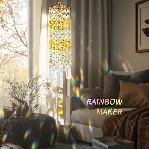 Miniatura 4 de Campanas de viento de cristal para exteriores con reflejos de luz arcoíris, campanas de vidrio y ganchos de aleación de oro rosa, decoración