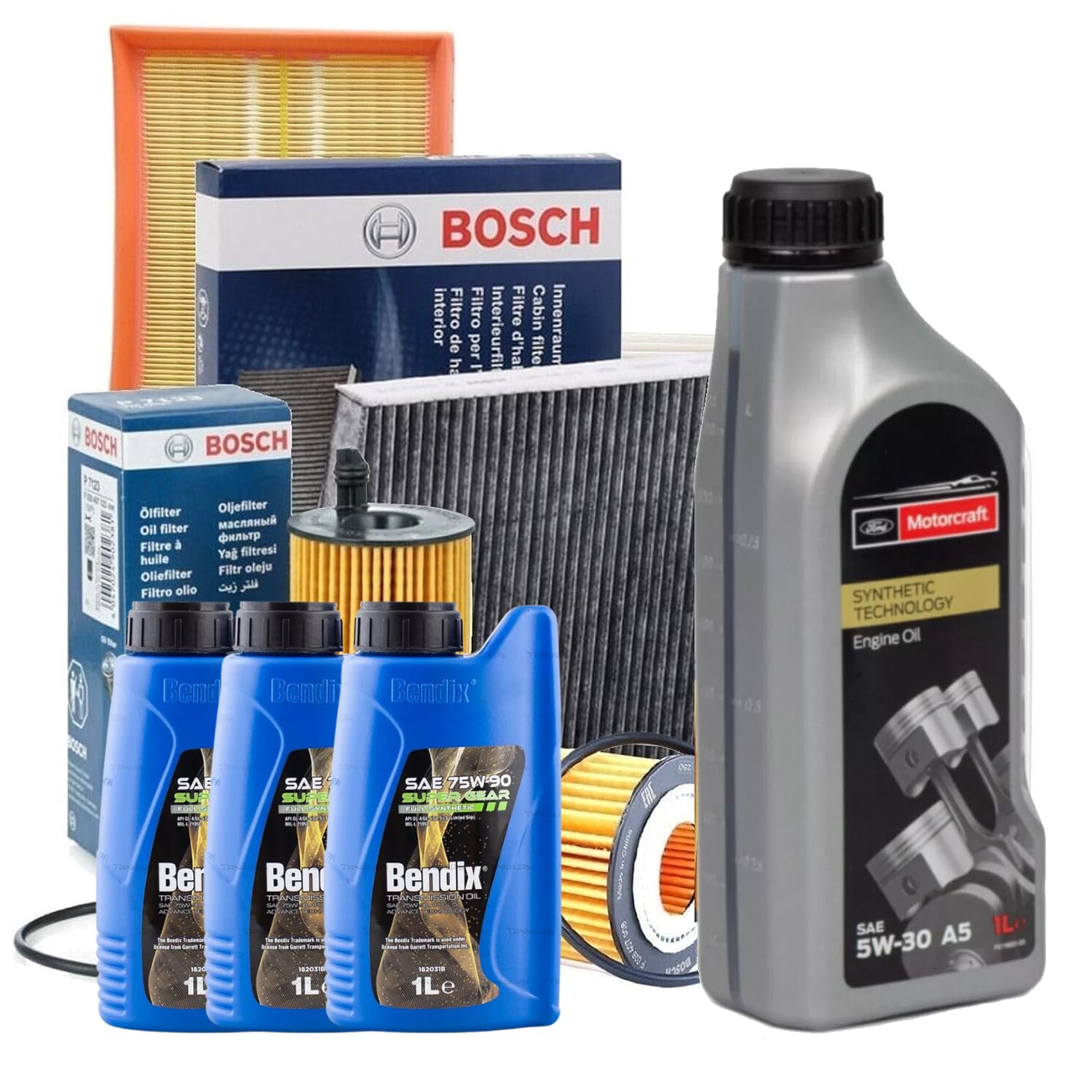 KIT TAGLIANDO 4 FILTRI (ARIA, OLIO, CARBURANTE, ANTIPOLLINE) + 6LT OLIO MOTORE ORIGINALE 5W30 E 3LT OLIO CAMBIO 75W90 PER KUGA 2.0 TDCi 4x4 Diesel (136 CV / 100 kW G6DG, da anno 2008-2012)
