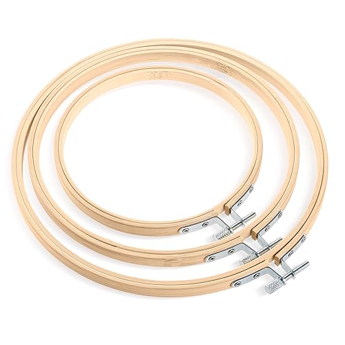 Siumir Embroidery Hoops, 3PCS 13/17/20cm Wooden Hoop Rings Adjustable Cross Stitch Hoops Round Embroidery Hoops for DIY Art Craft Sewing - 13/17/20CM