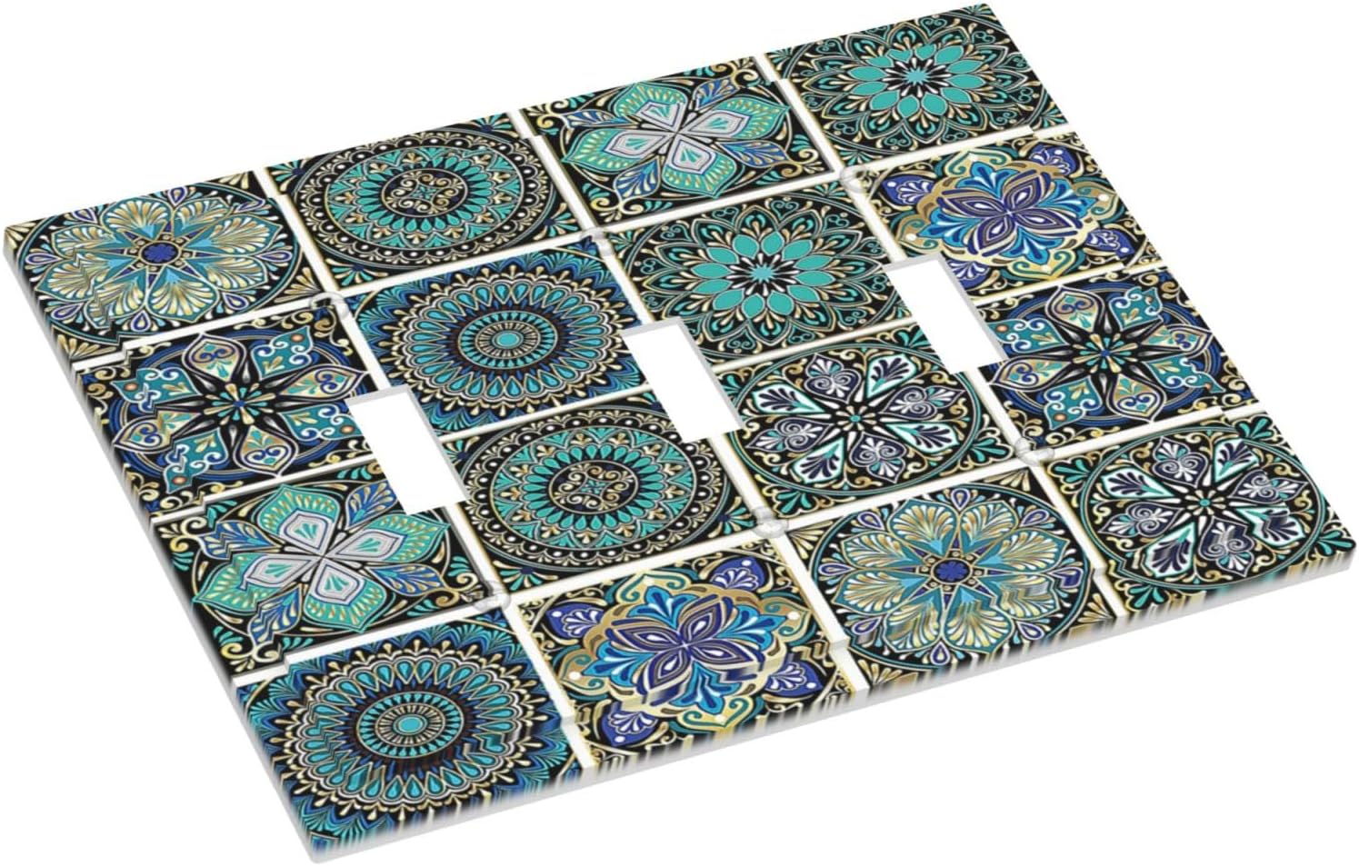 Decorative Switch Plates Mandala Decorative Rustic Vintage Turquoise Pattern 3 Gang Wall Plate Triple Toggle Light Switch Cover Faceplate Electrical Wall Panels for Bedroom Bathroom