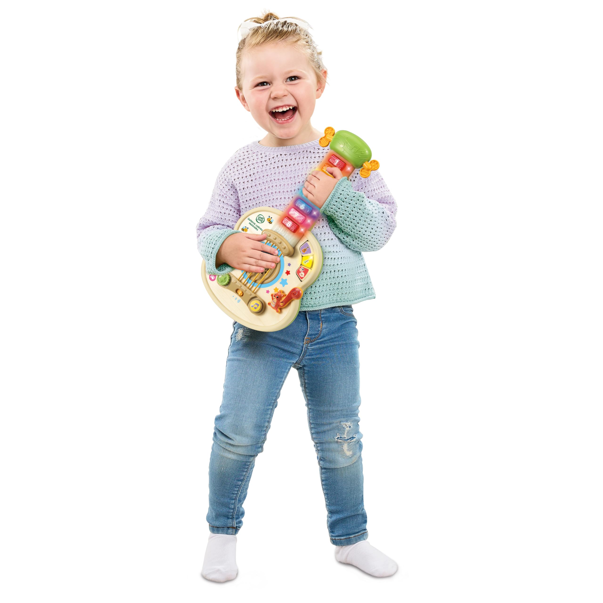 Leapfrog VTech - Guitarra Colores Musicales, Instrumento de música Infantil, Guitarra interactiva, CREA Tus propias composiciones, Aprende números, Colores y Notas Musicales, Versión ESP