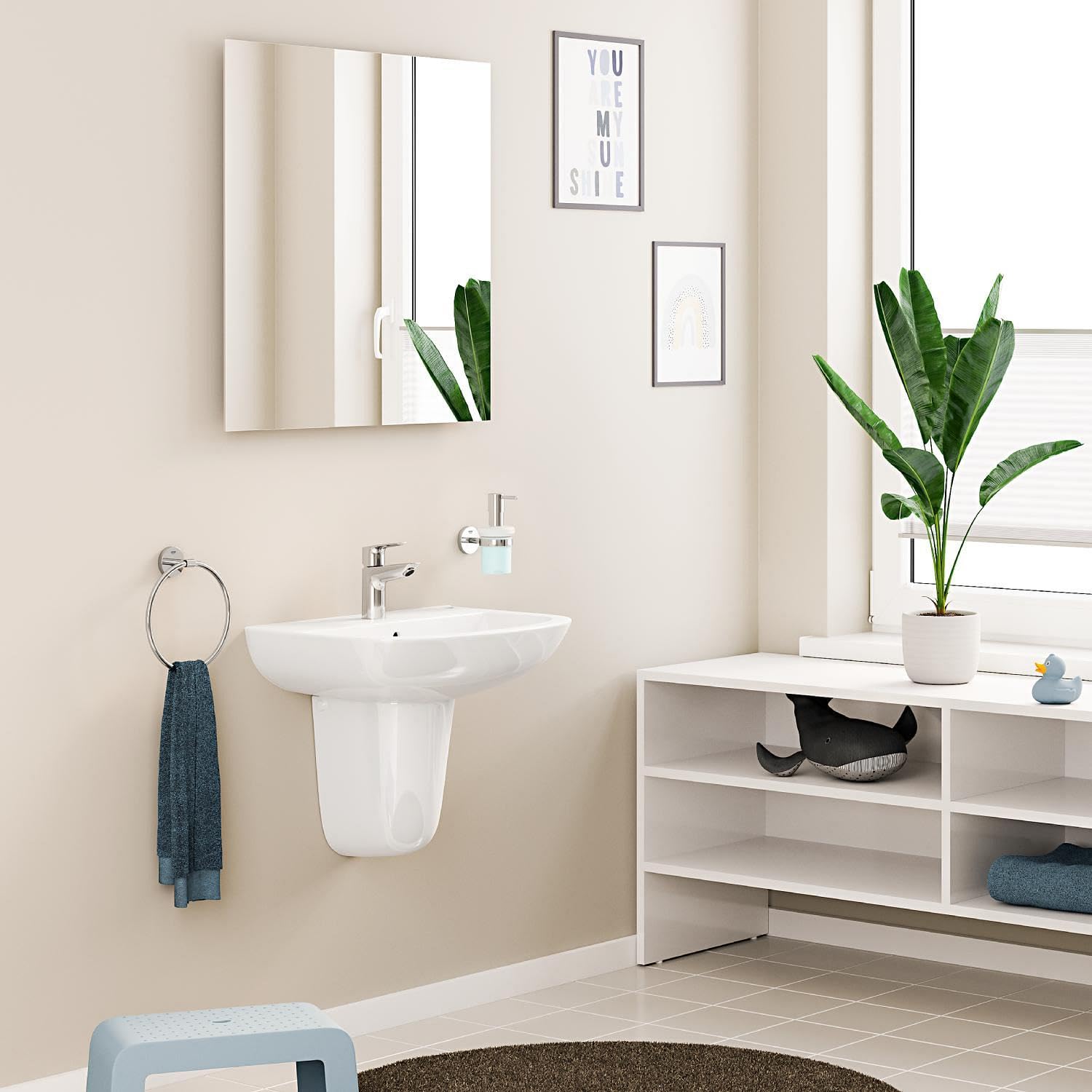 GROHE StartEdge - Einhand- Waschtischarmatur (wassersparend, schnelle Montage, mit Temperaturbegrenzer, flexibler Anschluss), chrom, 24199001