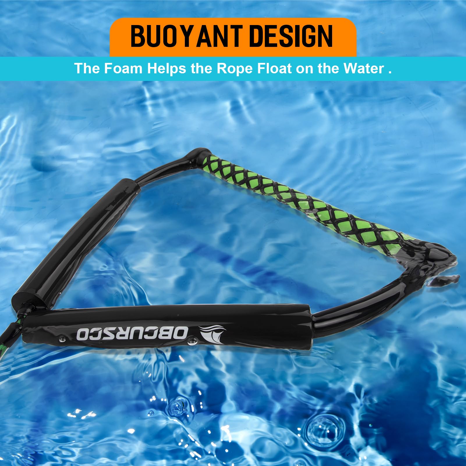 Obcursco 22,9 m Wakeboard-Seil, 4 Abschnitte Dyneema Wassersportseil mit EVA-Griff für Wakeboard, Wasserski und Knieboard