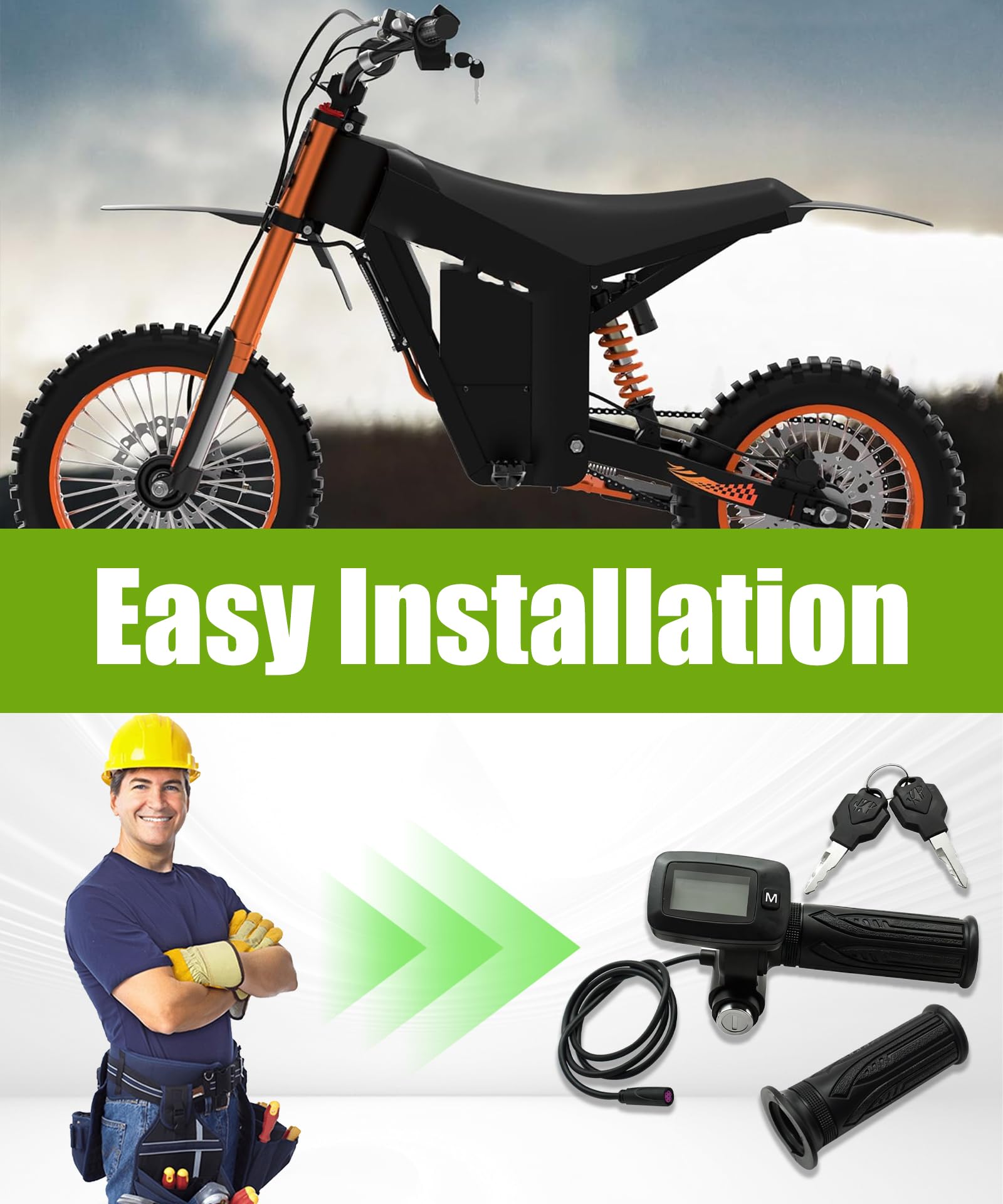 Accélérateur de vélo électrique avec écran LCD et bouton M uniquement pour moto tout-terrain électrique Tuttio Soleil 01. Remarque : le nouvel accélérateur et l'ancien accélérateur ne peuvent pas être