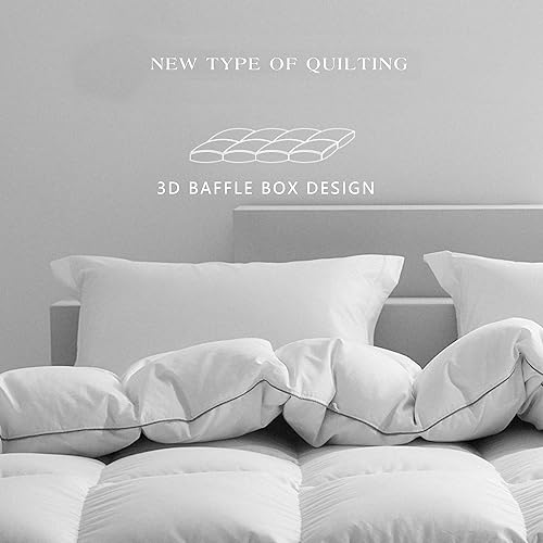 Miniatura 6 de KASENTEX Edredón de plumón tamaño King  Inserto de edredón para todas las estaciones  Funda 100 algodón  Relleno de plumón de ganso y plumas  Blanco