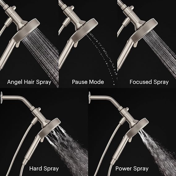 Brondell Nebia Yuba HaloNetic Double Dock Magnetic Handheld Shower Head, 60 Stainless Steel Hose, 5-Setting, Brushed Nickel