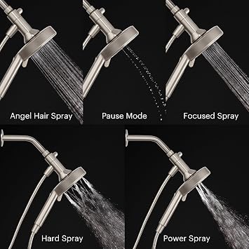 Brondell Nebia Yuba HaloNetic Double Dock Magnetic Handheld Shower Head, 60 Stainless Steel Hose, 5-Setting, Brushed Nickel