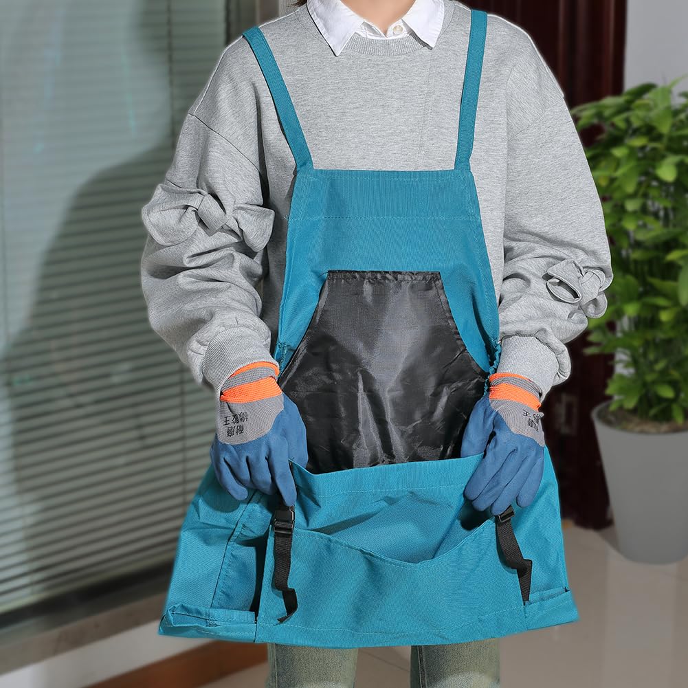 GORGECRAFT Ensemble de Tablier de Jardin en Tissu Vert Lavable à l'eau Pochette de Récolte de Légumes Sac de Cueillette de Fruits avec Poche à Dégagement Rapide Gants de Travail en Nylon