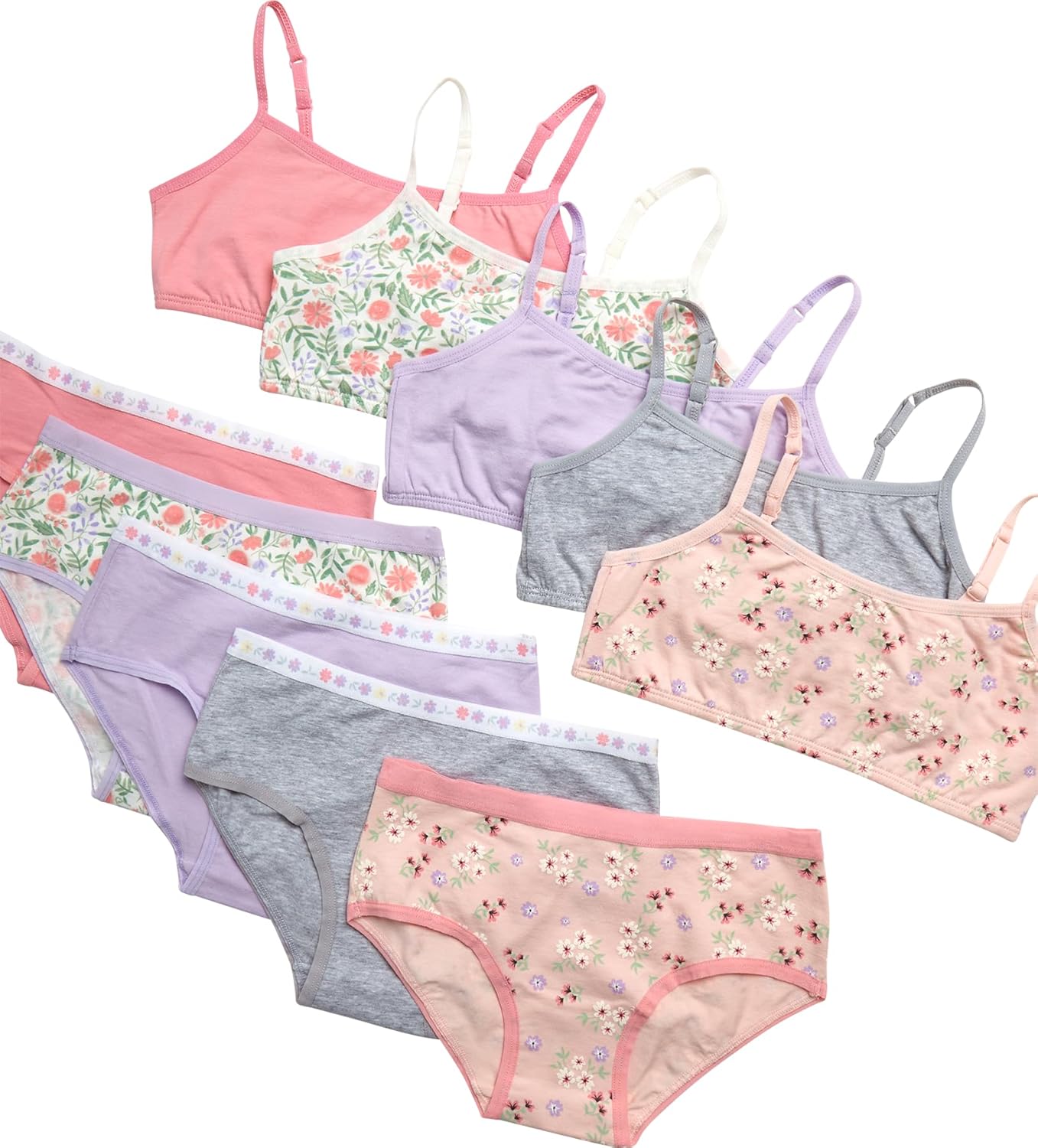 Rene Rofe Girls Underwear Set - 10 Piece Cotton Cami Bralette & Hipster Briefs Matching Training Bras & Panty Set (7-14) - Image 3