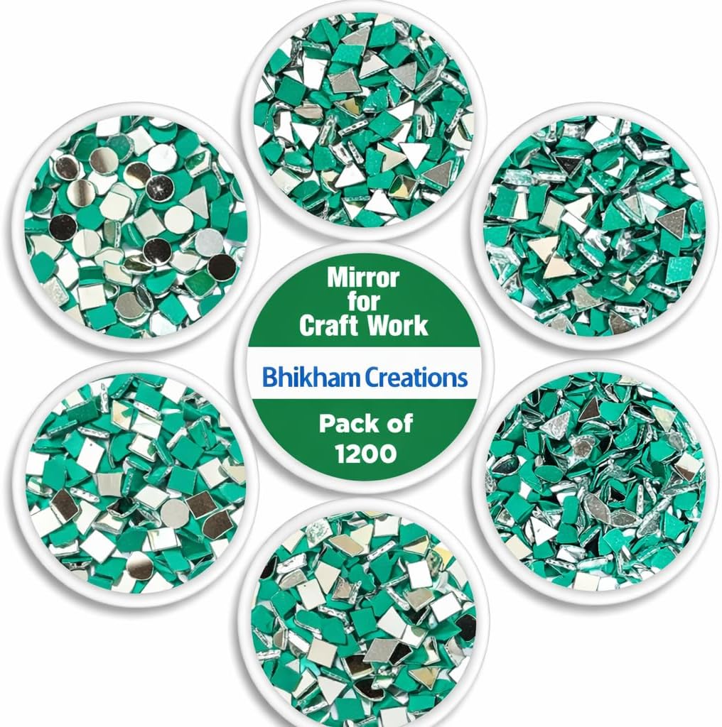 Glass Mirror for Craft Work, Pack of 1200 Mirrors | Lippan Art Materials Kit, Round, Diamond, Square, Triangular Shapes, Framed, Clear, Wall Mount