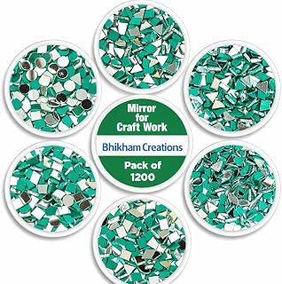 Glass Mirror for Craft Work, Pack of 1200 Mirrors | Lippan Art Materials Kit, Round, Diamond, Square, Triangular Shapes, Framed, Clear, Wall Mount