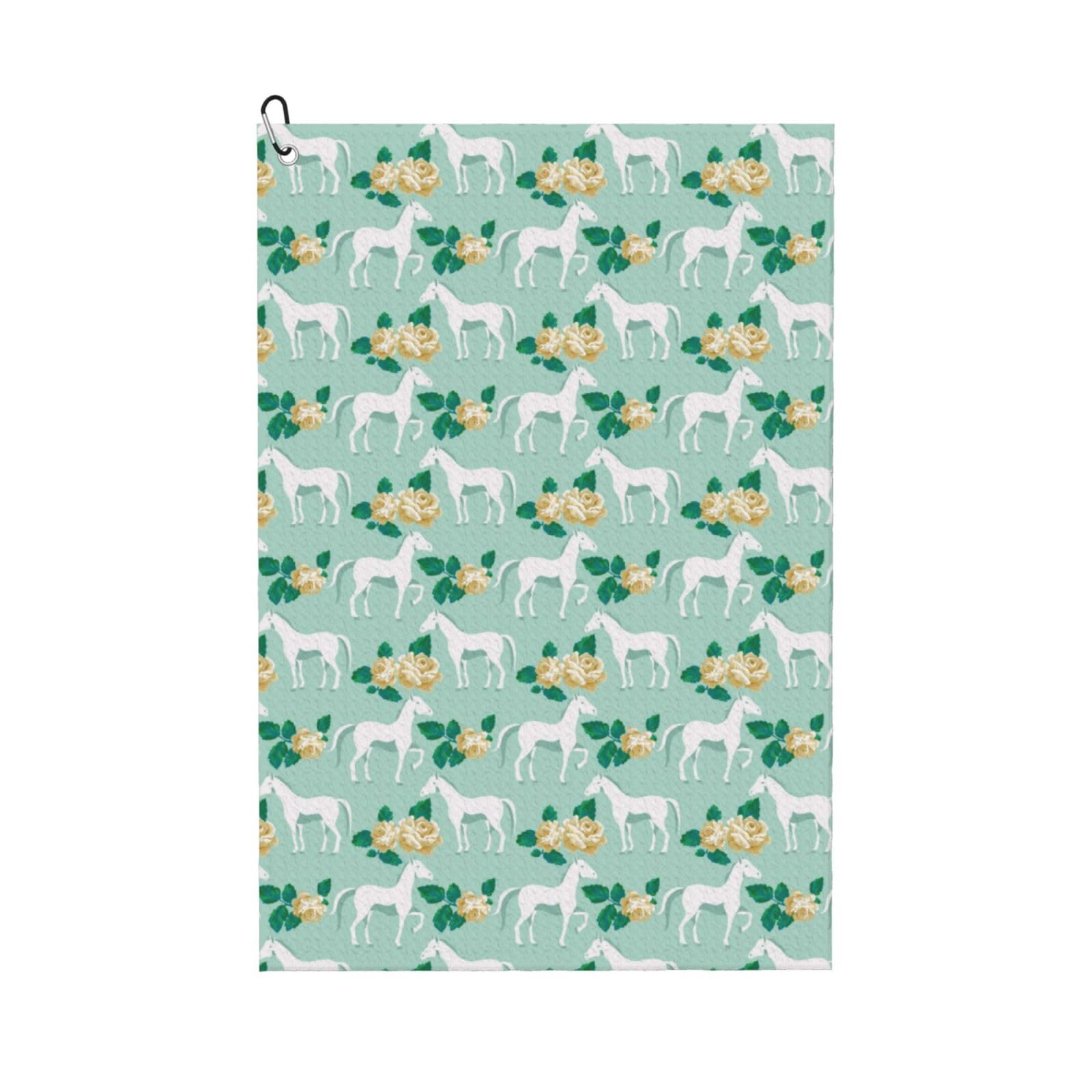 AOOEDM Horse and Flower Print Golf Towel with Carabiner Clip Absorbent Microfiber Golf Towel for Cleaning Golf Ball Club Putter Iron for Golf Bag Trolly Belt Loop 16" X 24"