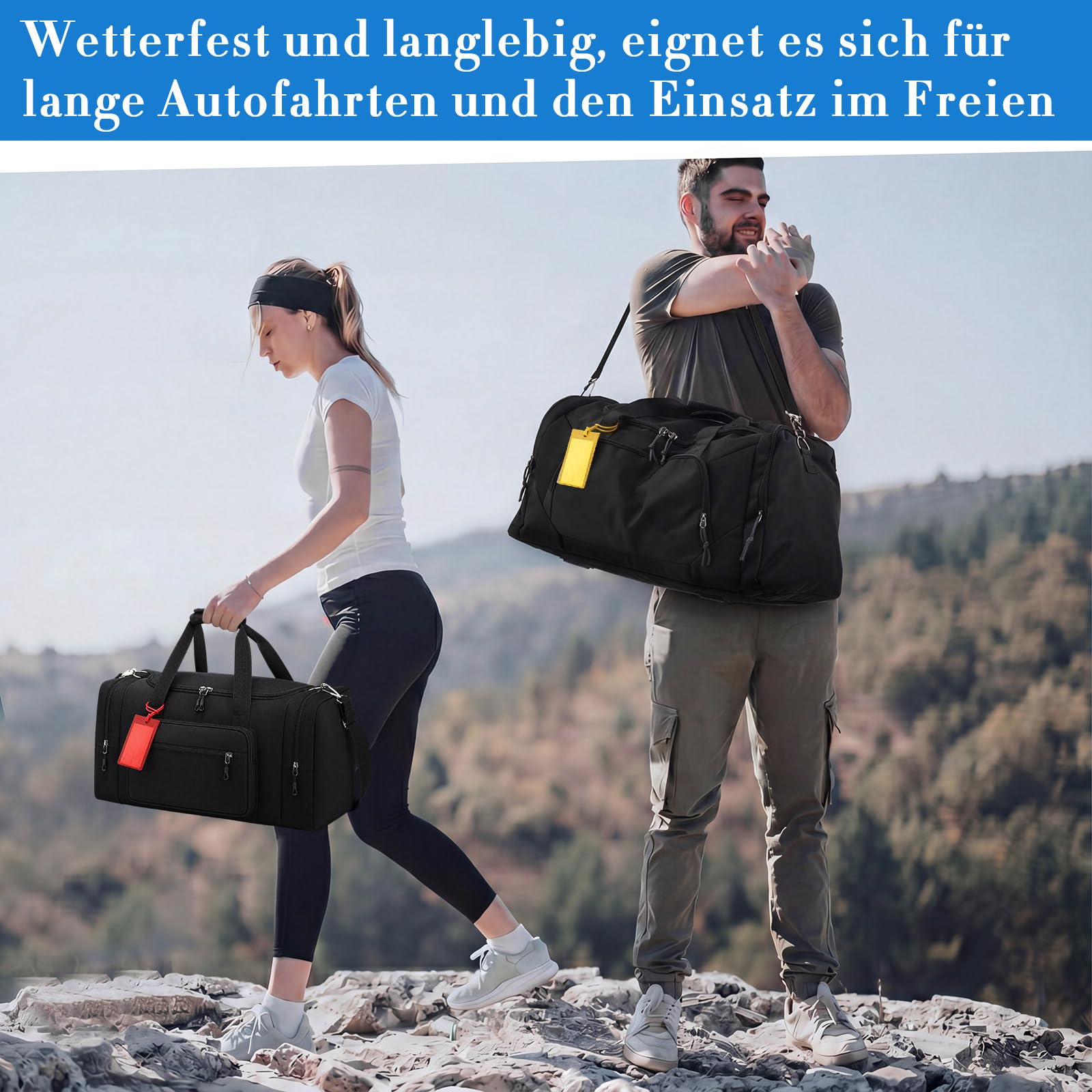 Weewooday 5er Dachbox Tasche Set 4 Dachgepäckträger Tasche 61 cm 55L und 1 Dachgepäck 51 cm 35L Duffel Bag mit Schuhfach Schwarze Reisetasche mit 5 Gepäckanhänger für Auto Dachbox Urlaub Camping Umzug