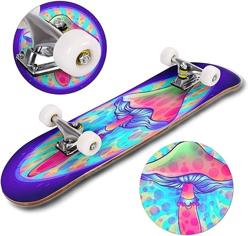 Miniatura 4 de Monopatín cóncavo clásico Setas mágicas Alucinación psicodélica Vector vibrante Longboard Arce Deck Deportes extremos y aire libre Doble patada