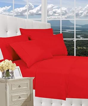 CELINE LINEN Luxury Silky-Soft 1500 Premier Softest Hotel Quality Wrinkle-Free 4-Piece Bed Sheet Set, Deep Pocket up to 16 inch, King Red