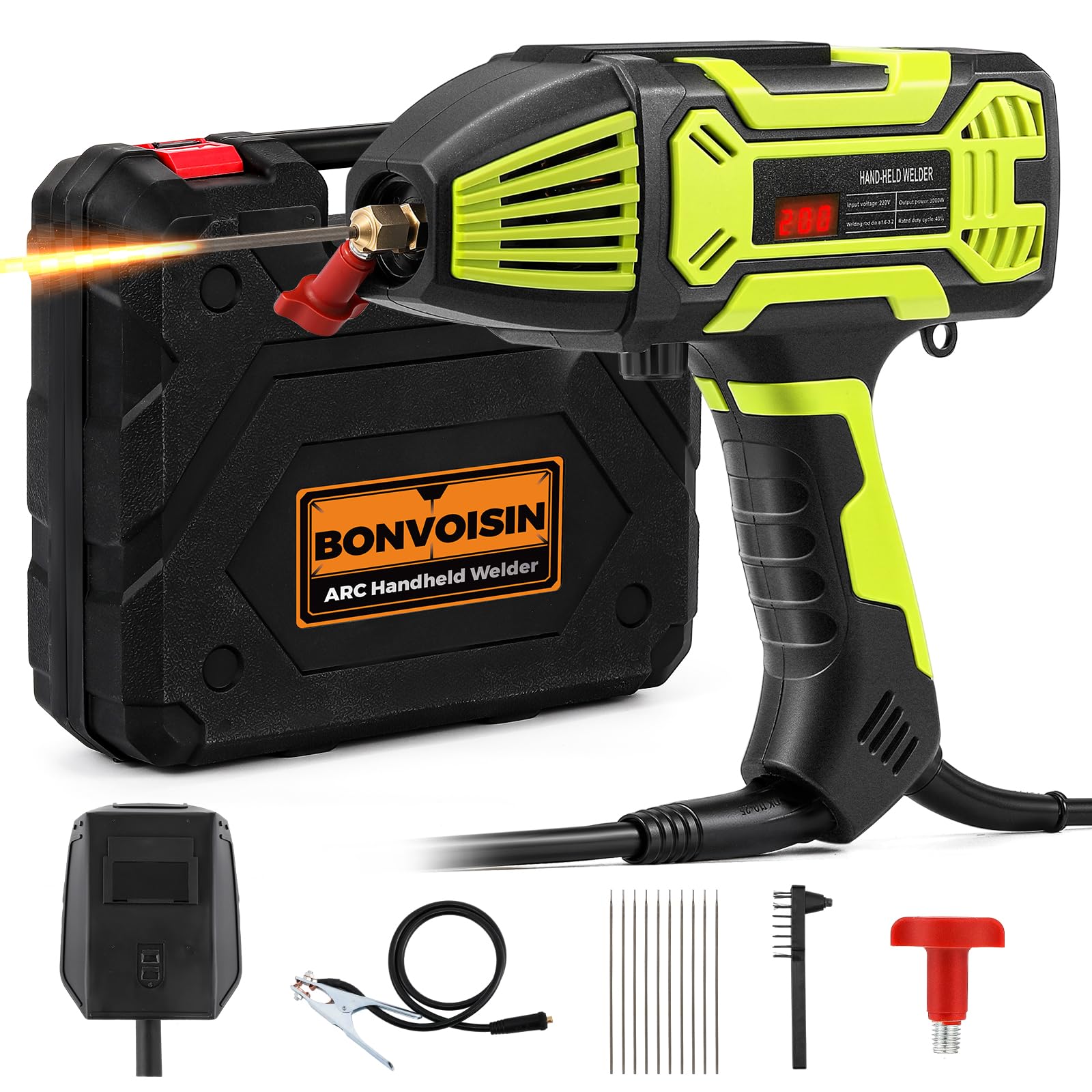 Bonvoisin Soldadora Portátil 220V. 20-200A con Inversor IGBT, Regulación de Corriente Variable, con Pantalla Digital, para Electrodos de Soldadura 1/16"-1/8" (1.6-3.2mm) (EU)