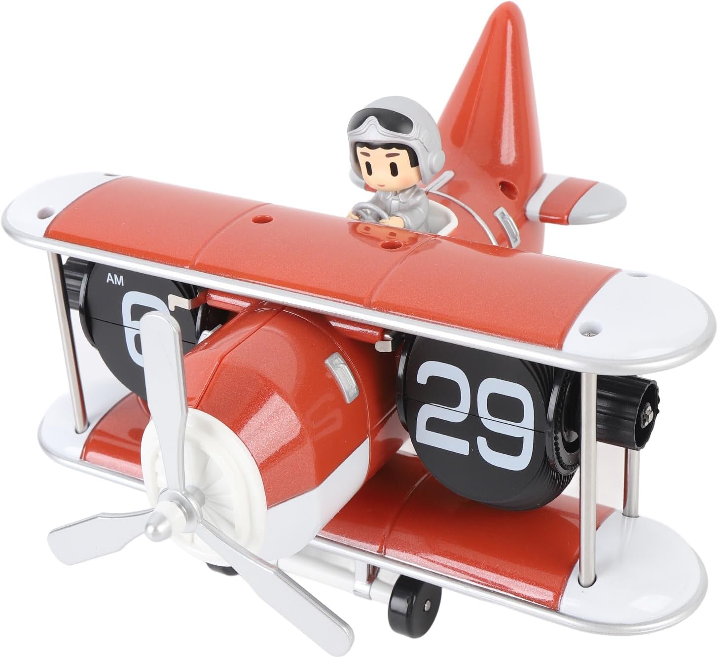 Airplane Flip Clock 12 Hours Retro Battery Powered Auto Flip Desk Clock for Living Room Bedroom Study Office (Orange Red)