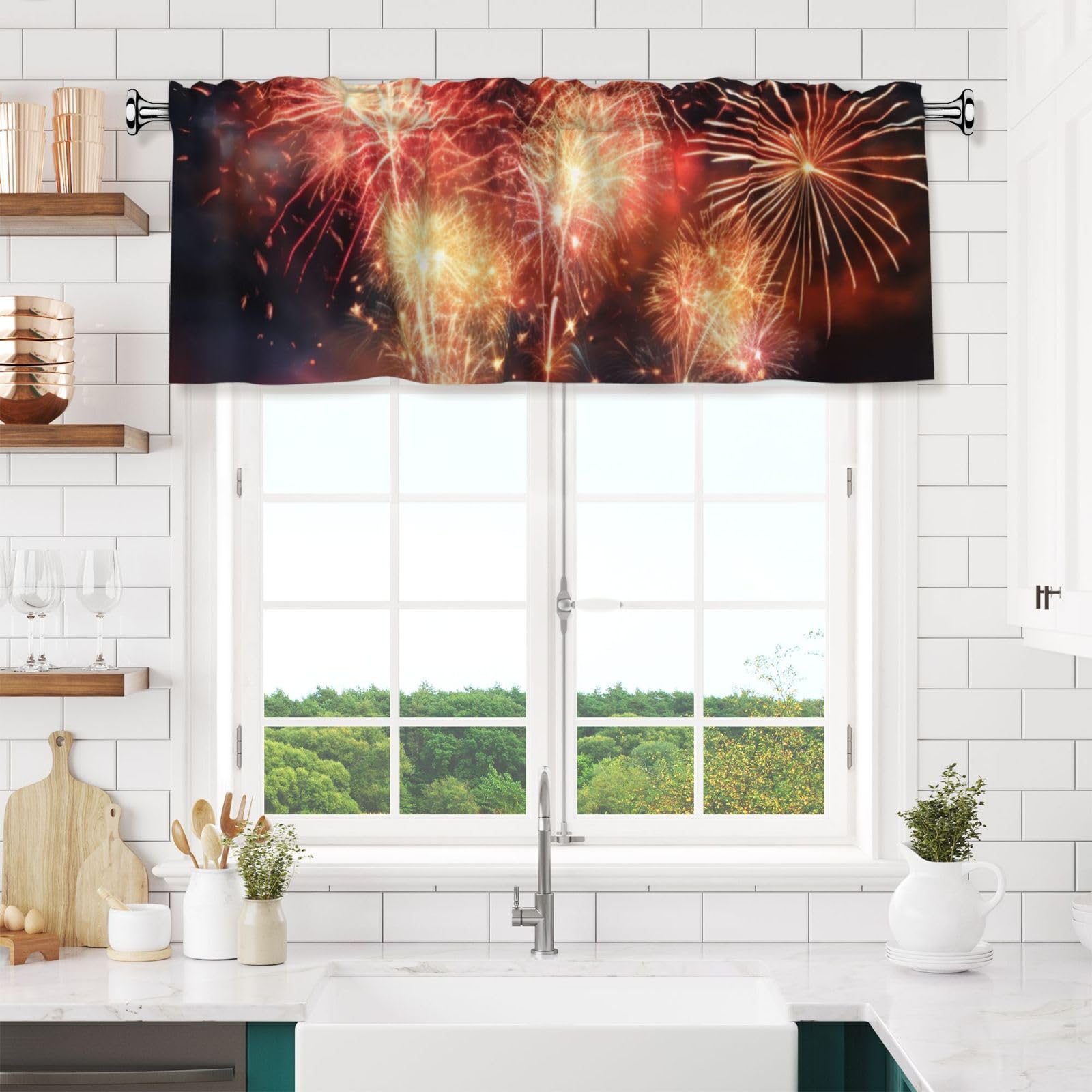 Anceky Valances Curtain for Kitchen Beautiful Fireworks Window Valance Bedroom Curtain Topper Valance Spring Window Valance Curtains Rod Pocket 54x18 Inch
