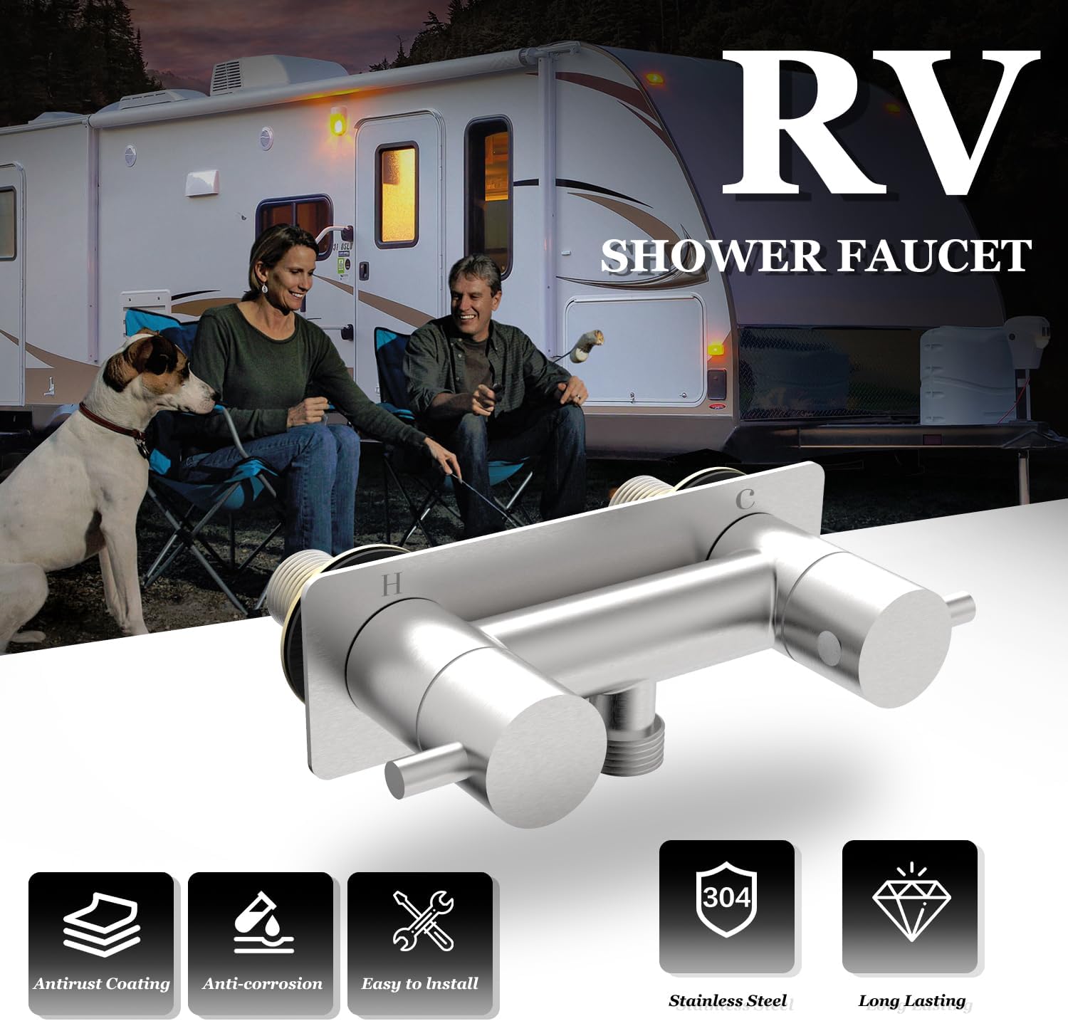 All Metal RV Shower Faucet, TONNY 4" Camper Shower Faucet Valve Diverter, Replacement for RV Camper Shower Faucets, Brushed Nickel