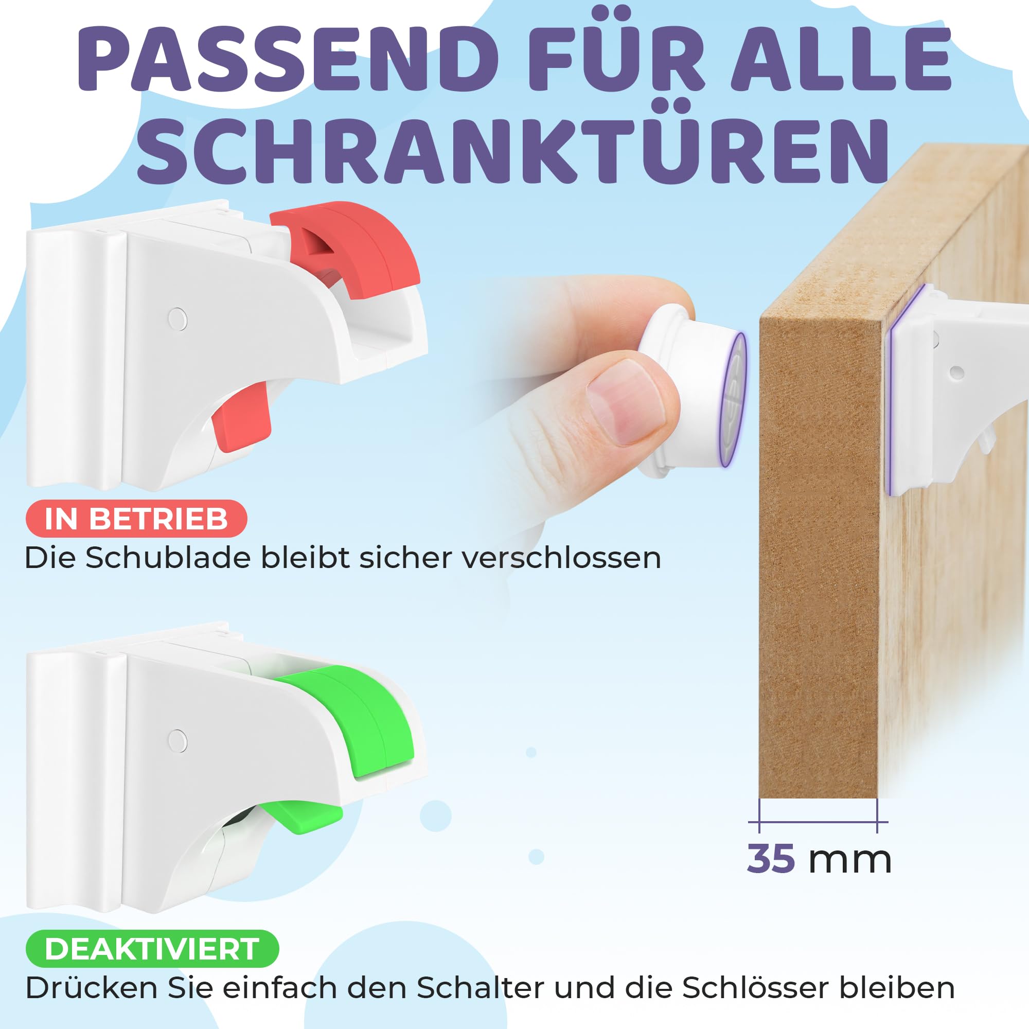 Magnetische Kindersicherung 12 Schlösser 3 Schlüssel Unsichtbarer Magnetverschluss Schranksicherung Schubladensicherung ohne Bohren Weiß